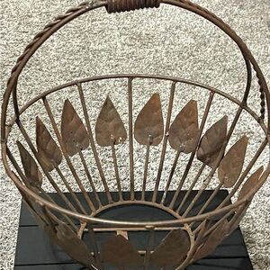 Heavy Handmade Metal Basket with Leaf Design